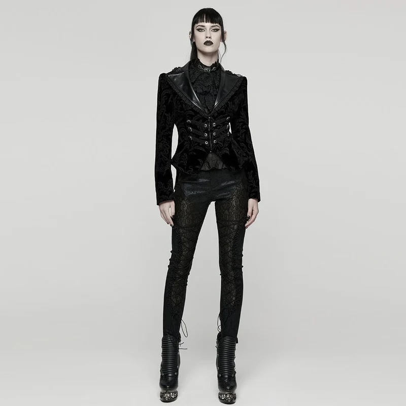 Gothic-Schnürjacke mit Blumenmuster für Damen, Schwarz