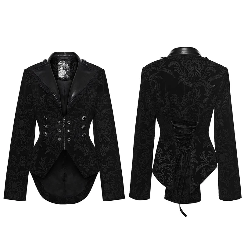 Gothic-Schnürjacke mit Blumenmuster für Damen, Schwarz
