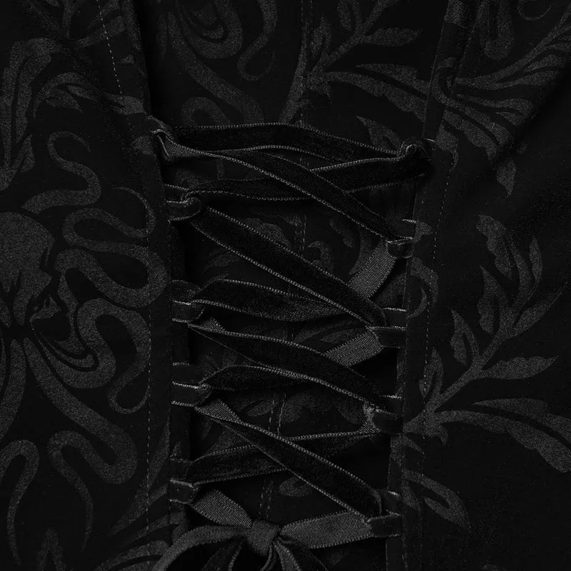 Gothic-Schnürjacke mit Blumenmuster für Damen, Schwarz