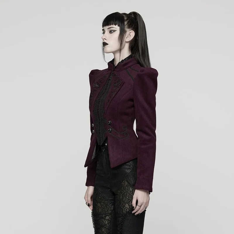 Damen Gothic Blumen bestickte Schnürjacke Violett