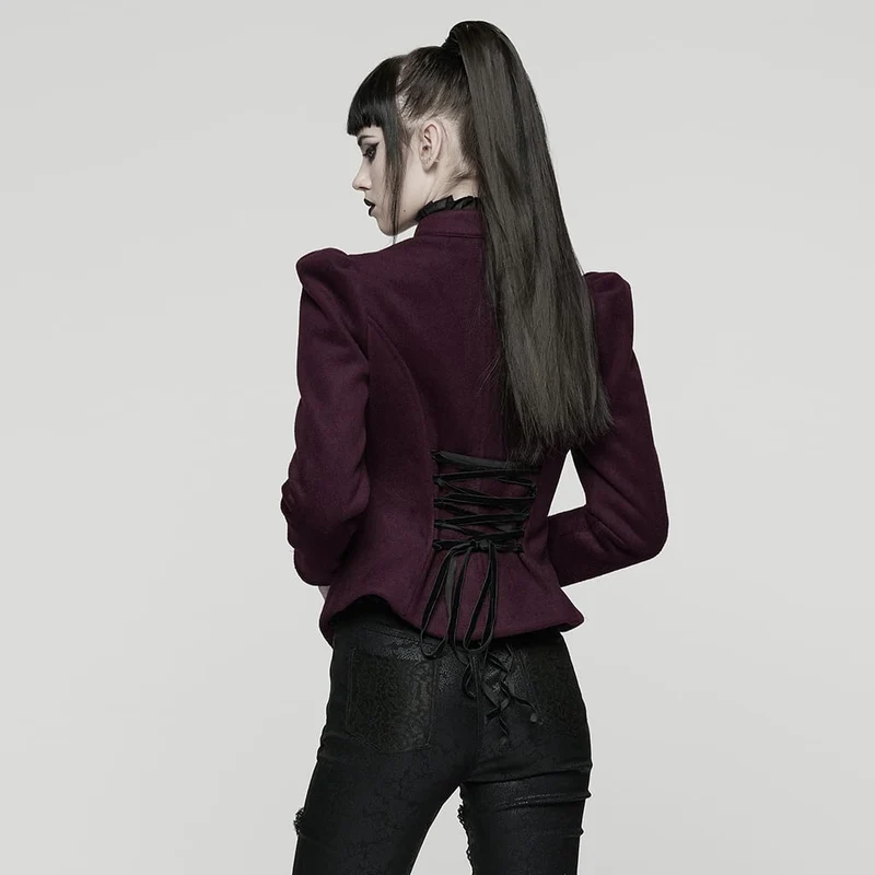 Damen Gothic Blumen bestickte Schnürjacke Violett