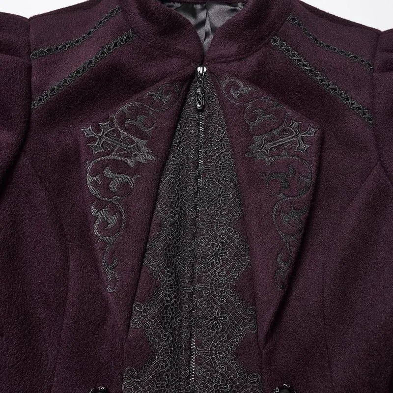 Damen Gothic Blumen bestickte Schnürjacke Violett
