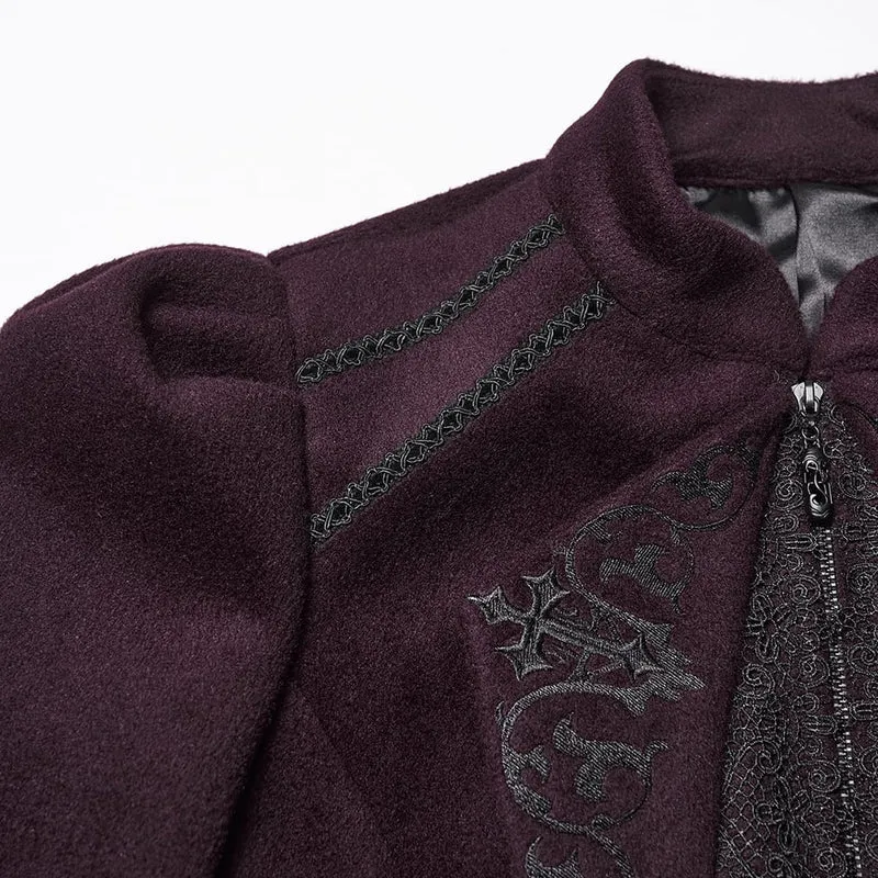 Damen Gothic Blumen bestickte Schnürjacke Violett