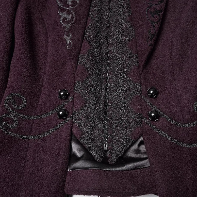 Damen Gothic Blumen bestickte Schnürjacke Violett