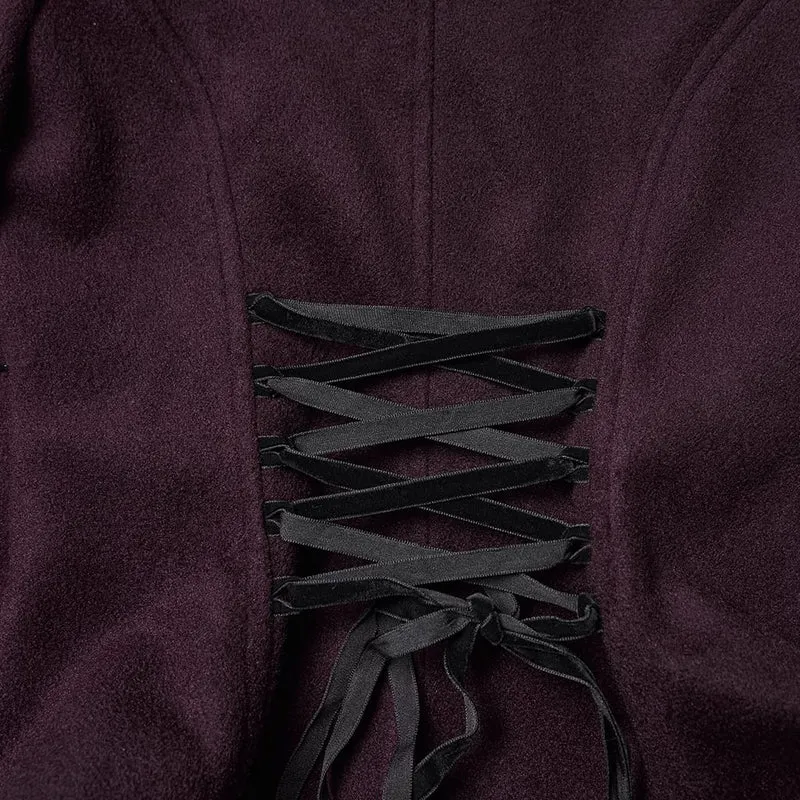 Damen Gothic Blumen bestickte Schnürjacke Violett