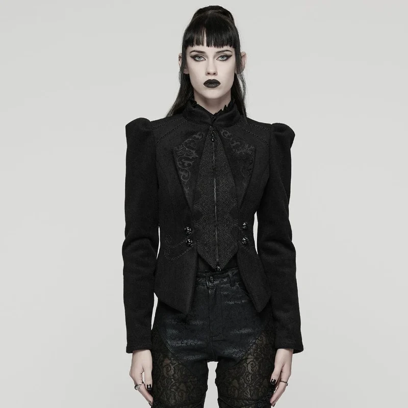 Gothic-Schnürjacke mit Blumenstickerei für Damen, Schwarz
