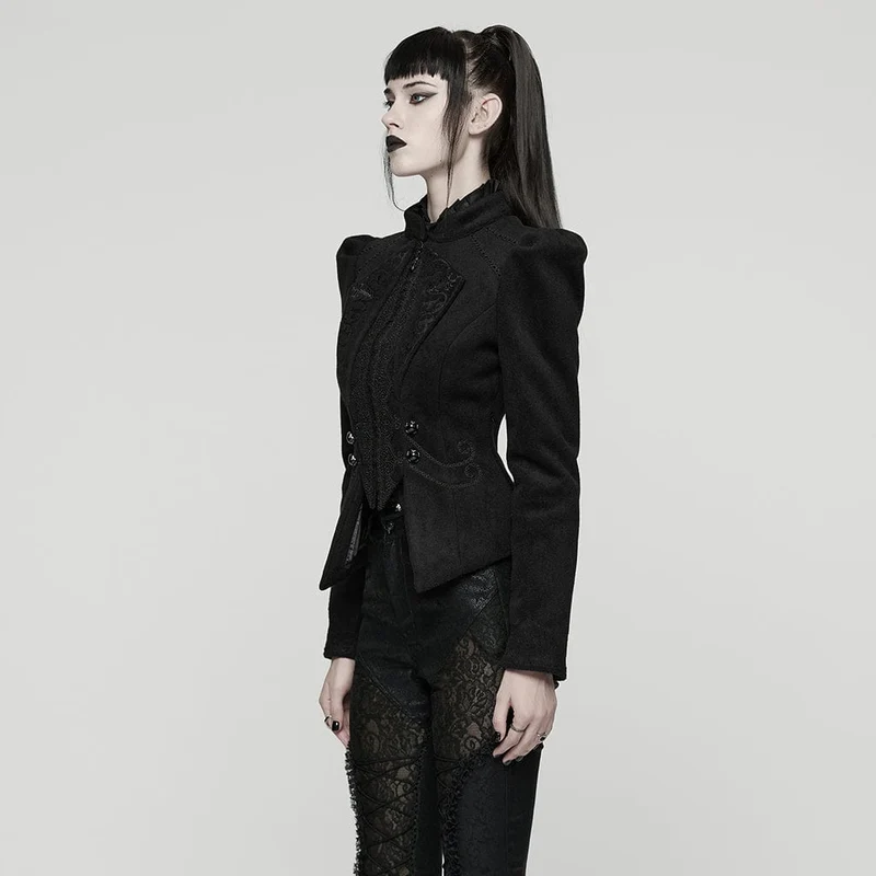 Gothic-Schnürjacke mit Blumenstickerei für Damen, Schwarz
