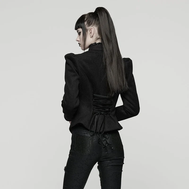 Gothic-Schnürjacke mit Blumenstickerei für Damen, Schwarz