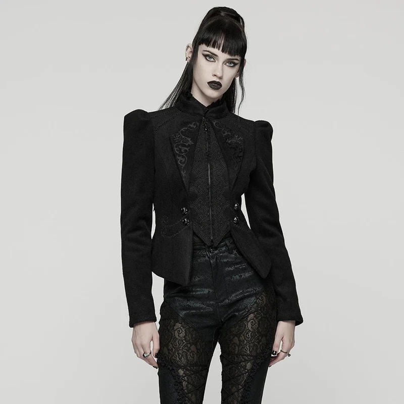 Gothic-Schnürjacke mit Blumenstickerei für Damen, Schwarz