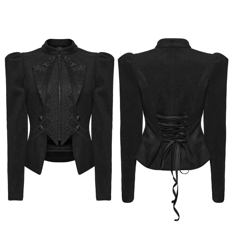 Gothic-Schnürjacke mit Blumenstickerei für Damen, Schwarz