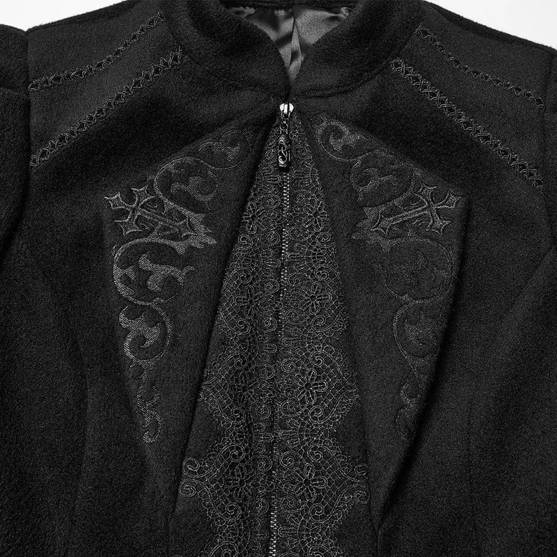 Gothic-Schnürjacke mit Blumenstickerei für Damen, Schwarz