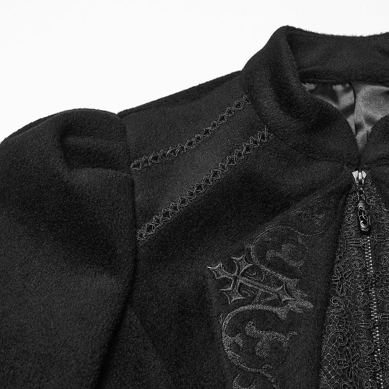 Gothic-Schnürjacke mit Blumenstickerei für Damen, Schwarz