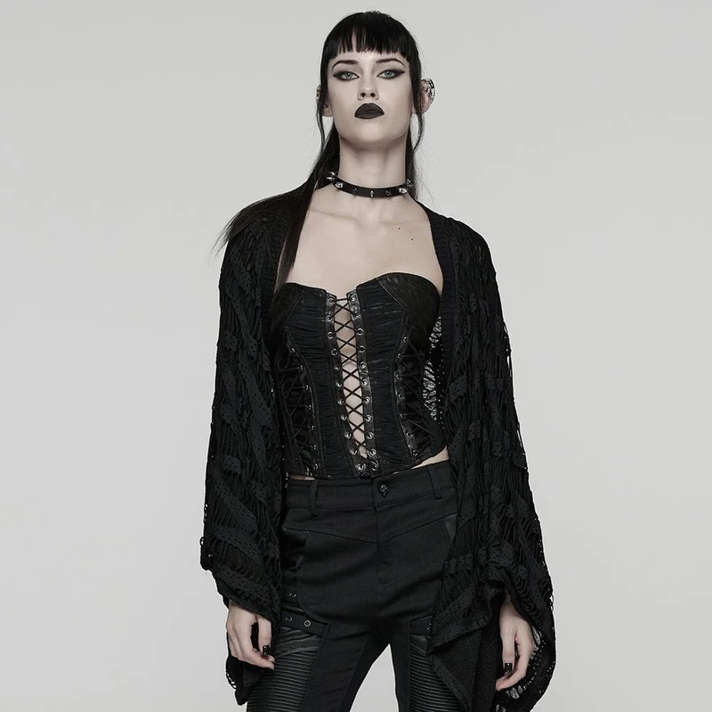 Damen-Strickjacke mit Punk-Fledermausärmeln und Rissen