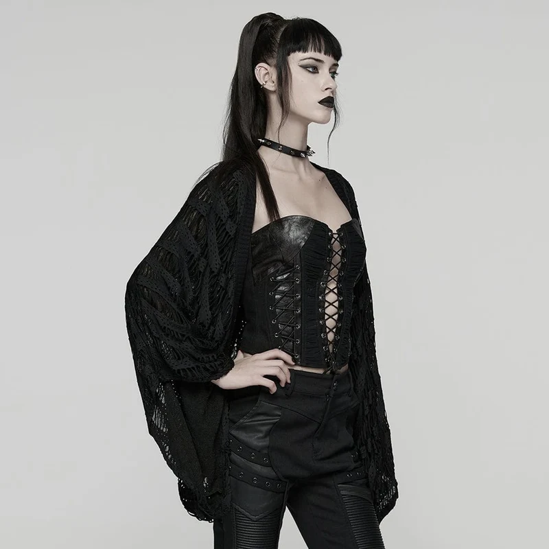 Damen-Strickjacke mit Punk-Fledermausärmeln und Rissen