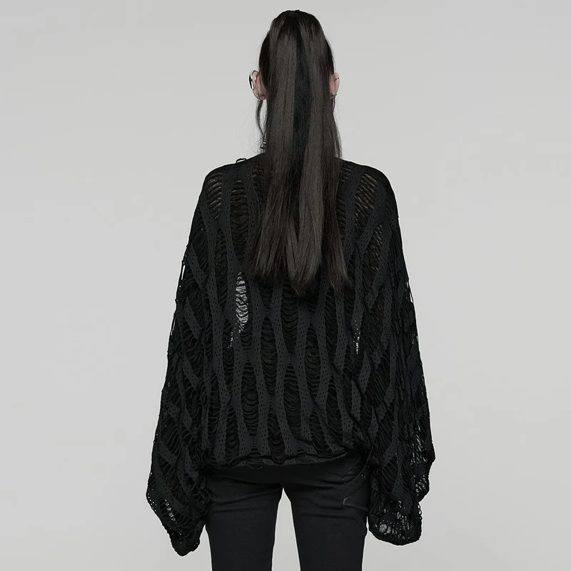 Damen-Strickjacke mit Punk-Fledermausärmeln und Rissen