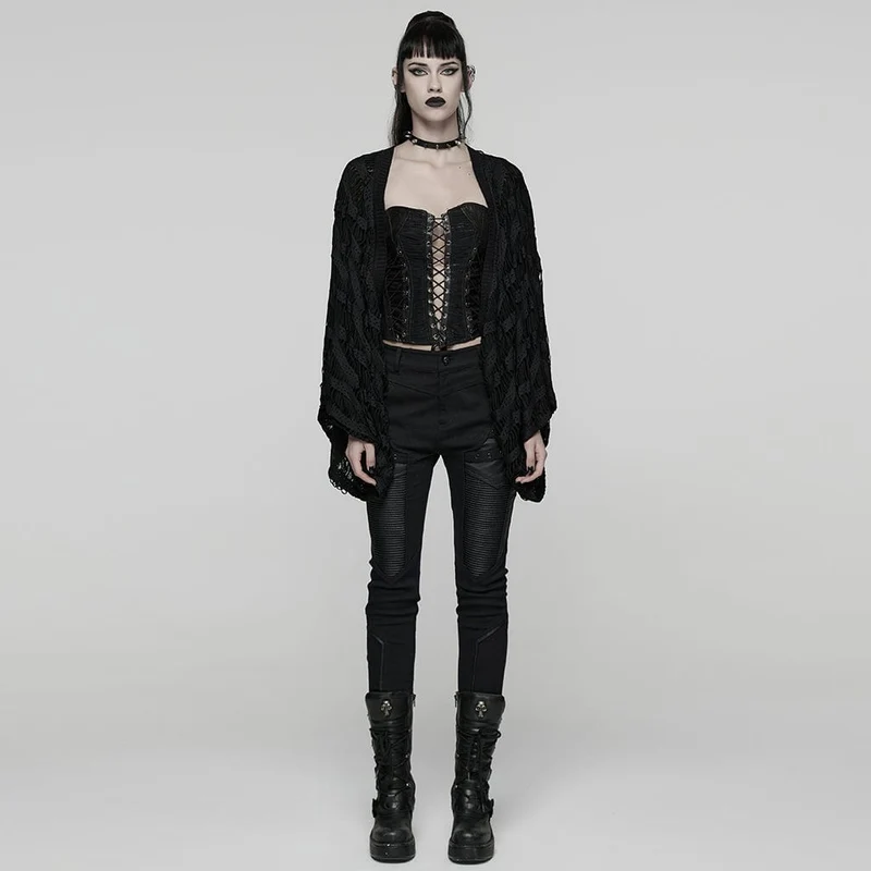 Damen-Strickjacke mit Punk-Fledermausärmeln und Rissen