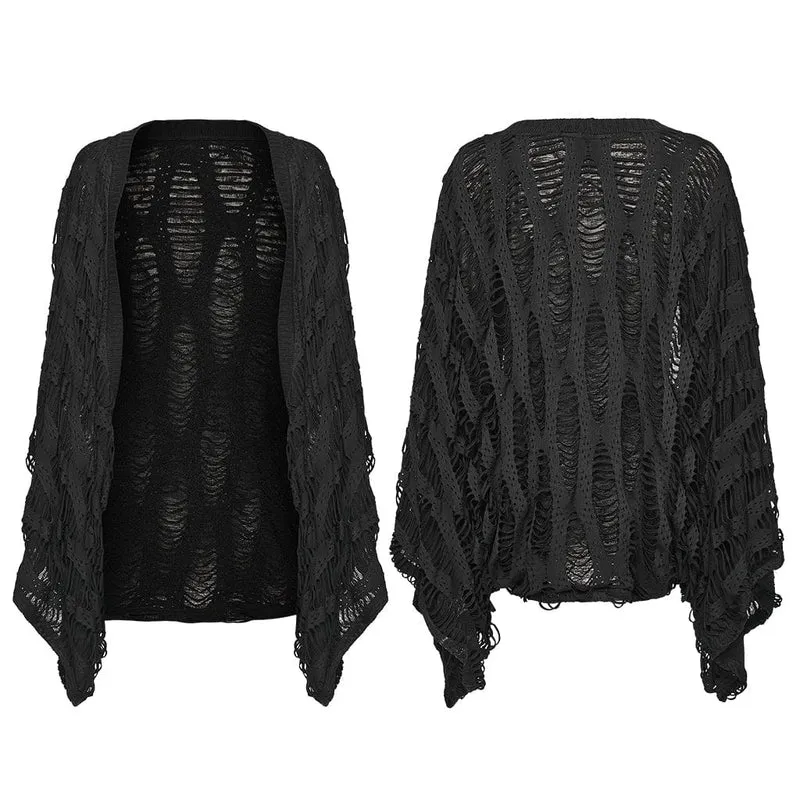 Damen-Strickjacke mit Punk-Fledermausärmeln und Rissen