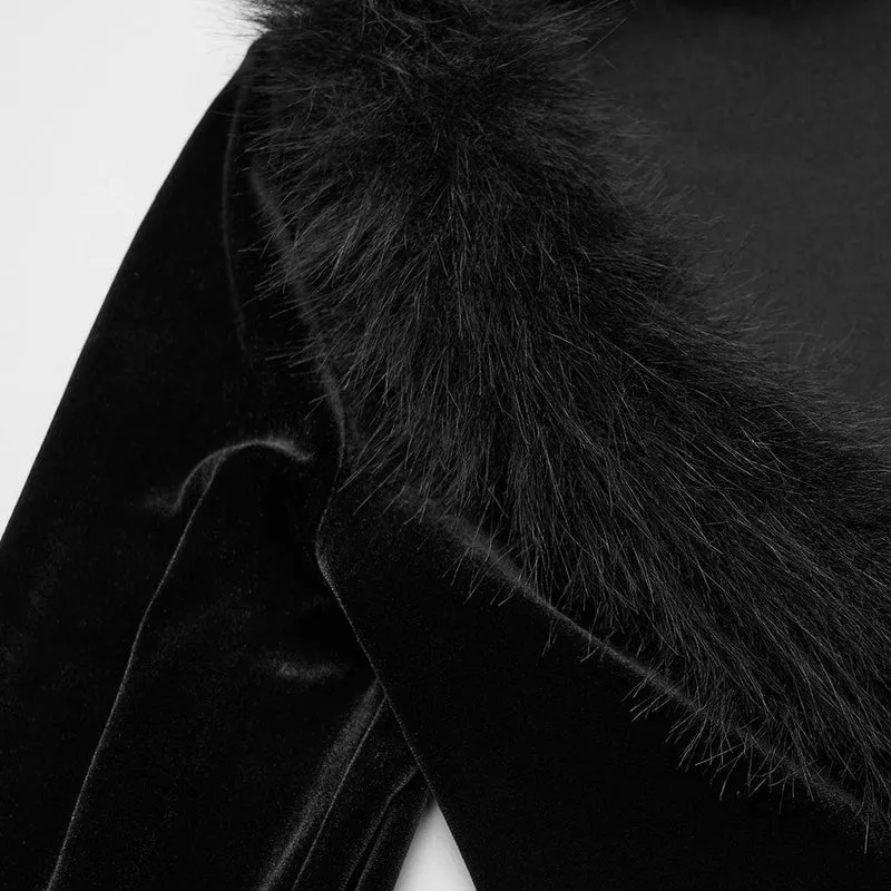 Gothic-Strickjacke aus Kunstpelz mit V-Ausschnitt und Schnürung für Damen