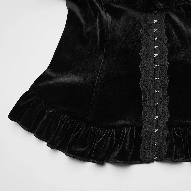 Gothic-Strickjacke aus Kunstpelz mit V-Ausschnitt und Schnürung für Damen