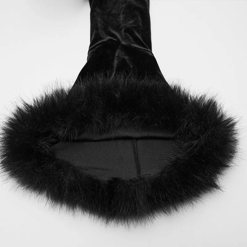Gothic-Strickjacke aus Kunstpelz mit V-Ausschnitt und Schnürung für Damen