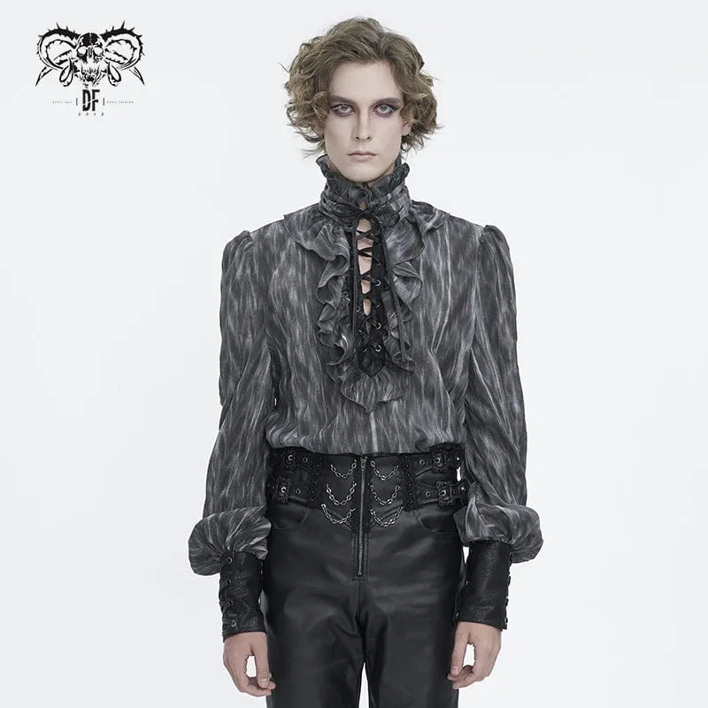 Herren-Gothic-Hemd mit Rüschen und Stehkragen und Schnürung