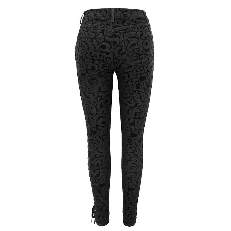 Damen Gothic Strappy Jacquard Leggings