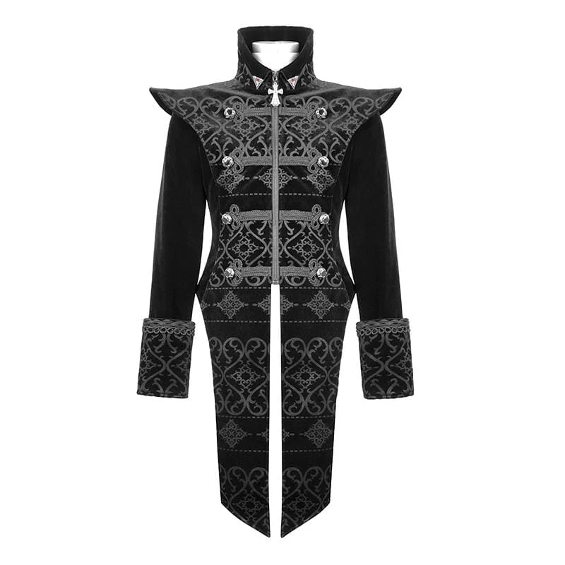 Herren Gothic Stehkragen Jacquard Cross Coats
