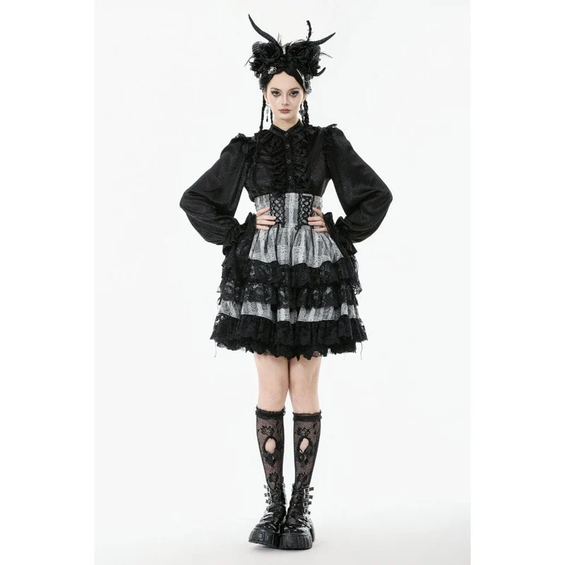 Gothic-Rock mit Lagensaum und Schnürung und hoher Taille für Damen