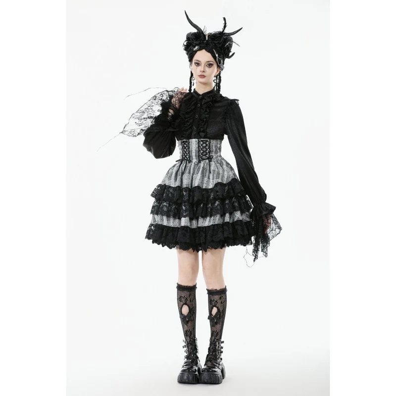 Gothic-Rock mit Lagensaum und Schnürung und hoher Taille für Damen