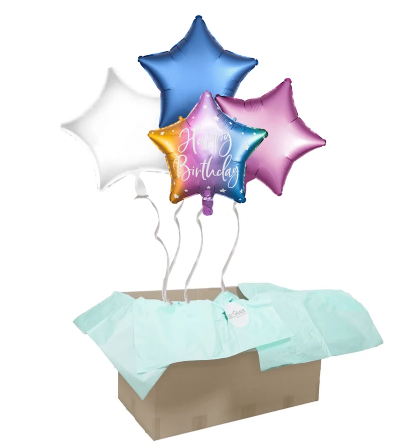 Heliumballon-Geschenk Sternchen "Happy Birthday" Bunt