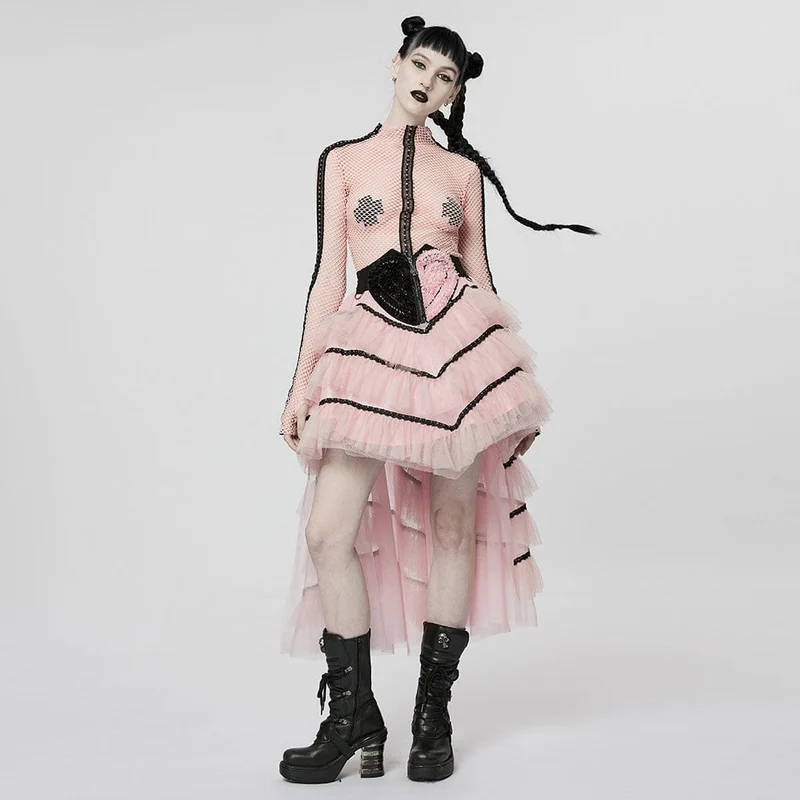 Damen-Punk-Nailed-Sheer-Mesh-Top