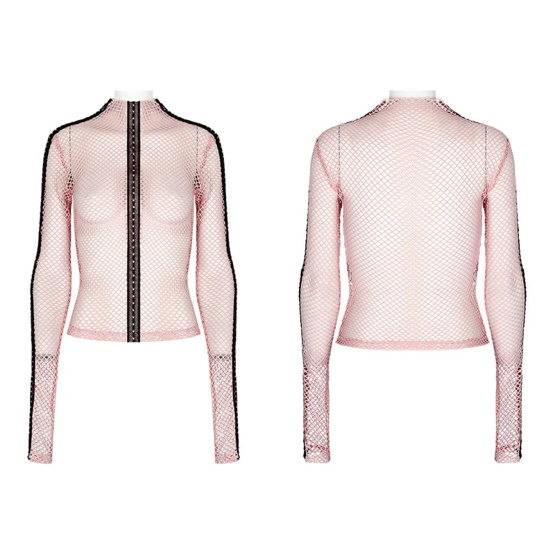 Damen-Punk-Nailed-Sheer-Mesh-Top