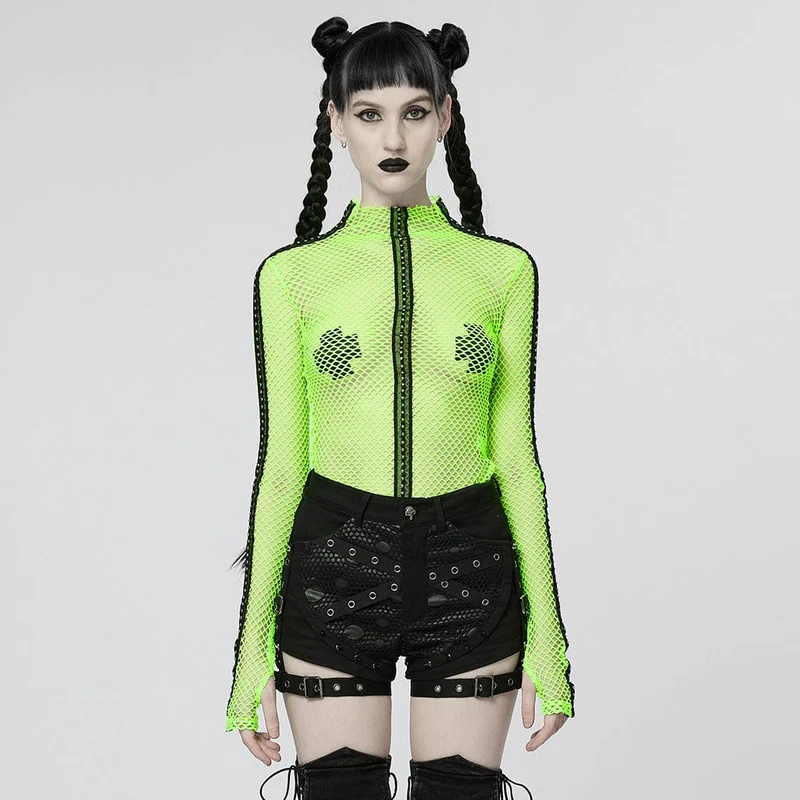 Damen-Punk-Nailed-Sheer-Mesh-Top