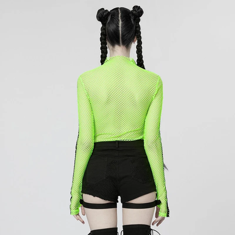 Damen-Punk-Nailed-Sheer-Mesh-Top