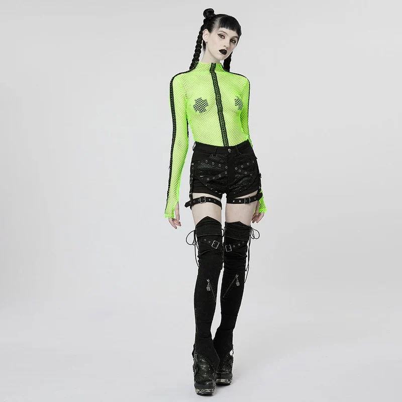 Damen-Punk-Nailed-Sheer-Mesh-Top