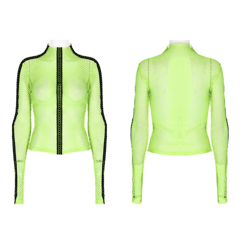 Damen-Punk-Nailed-Sheer-Mesh-Top
