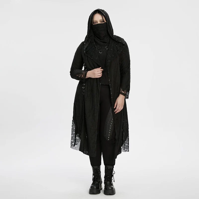 Gothic-Mantel mit Kapuze für Damen in Übergröße, aus zerrissenem Mesh und mit Kapuze