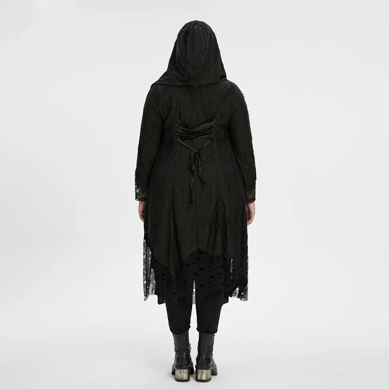 Gothic-Mantel mit Kapuze für Damen in Übergröße, aus zerrissenem Mesh und mit Kapuze