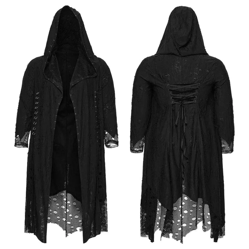 Gothic-Mantel mit Kapuze für Damen in Übergröße, aus zerrissenem Mesh und mit Kapuze
