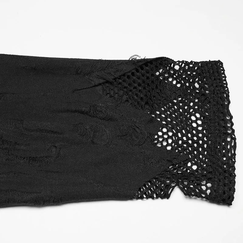 Gothic-Mantel mit Kapuze für Damen in Übergröße, aus zerrissenem Mesh und mit Kapuze