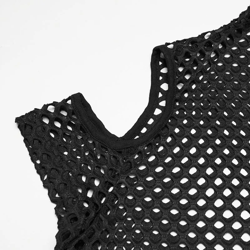 Schwarzes, transparentes Punk-Top in Übergröße mit Cut-outs aus Mesh für Damen