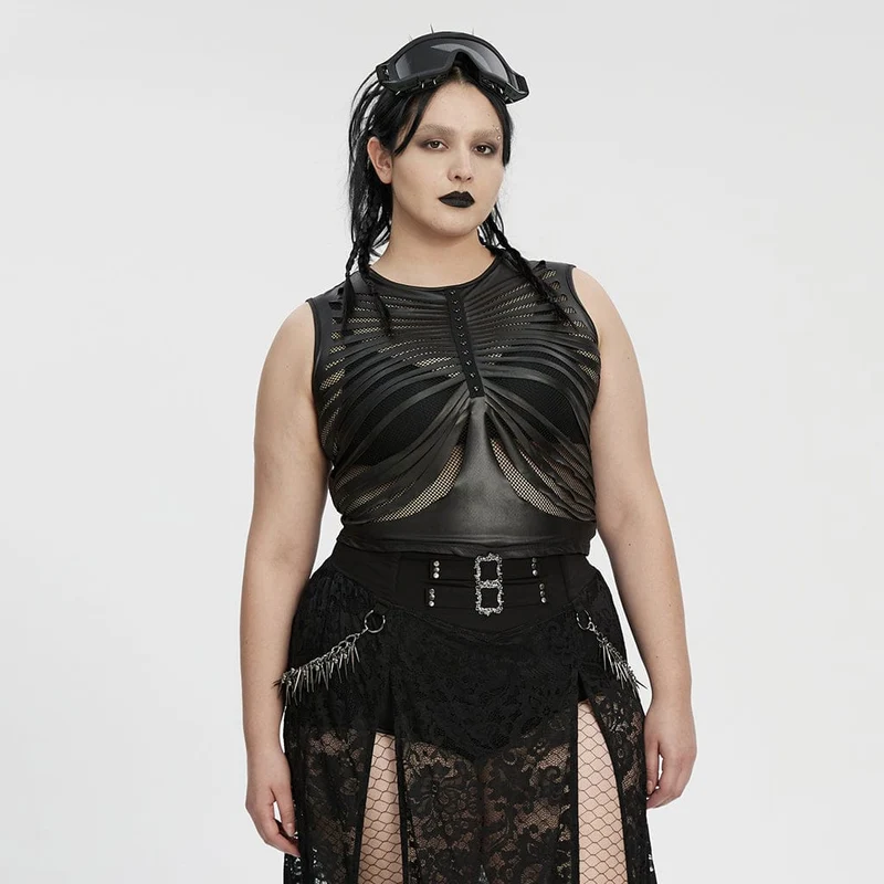 Punk-Tanktop in Übergröße mit Rippenmuster und Mesh-Einsätzen