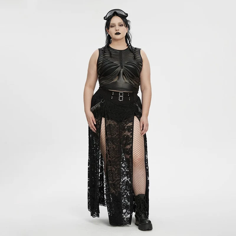 Punk-Tanktop in Übergröße mit Rippenmuster und Mesh-Einsätzen