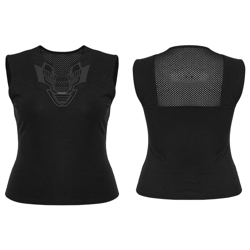 Cyberpunk-Tanktop für Damen in Übergröße mit tiefem Ausschnitt und Mesh-Einsätzen