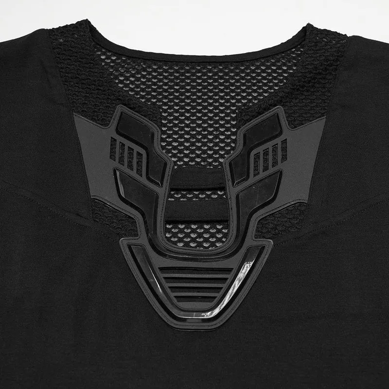 Cyberpunk-Tanktop für Damen in Übergröße mit tiefem Ausschnitt und Mesh-Einsätzen