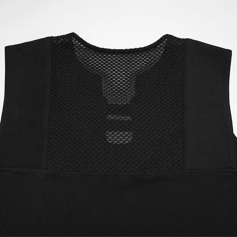 Cyberpunk-Tanktop für Damen in Übergröße mit tiefem Ausschnitt und Mesh-Einsätzen