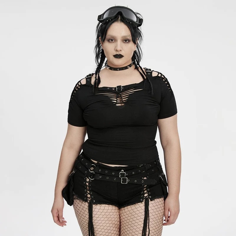 Punk-Hemd mit Rissen und Schnallen in Übergröße für Damen