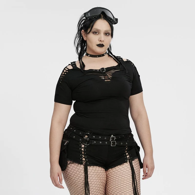 Punk-Hemd mit Rissen und Schnallen in Übergröße für Damen