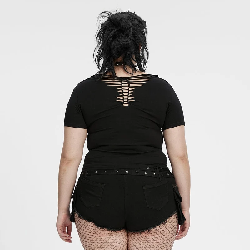 Punk-Hemd mit Rissen und Schnallen in Übergröße für Damen