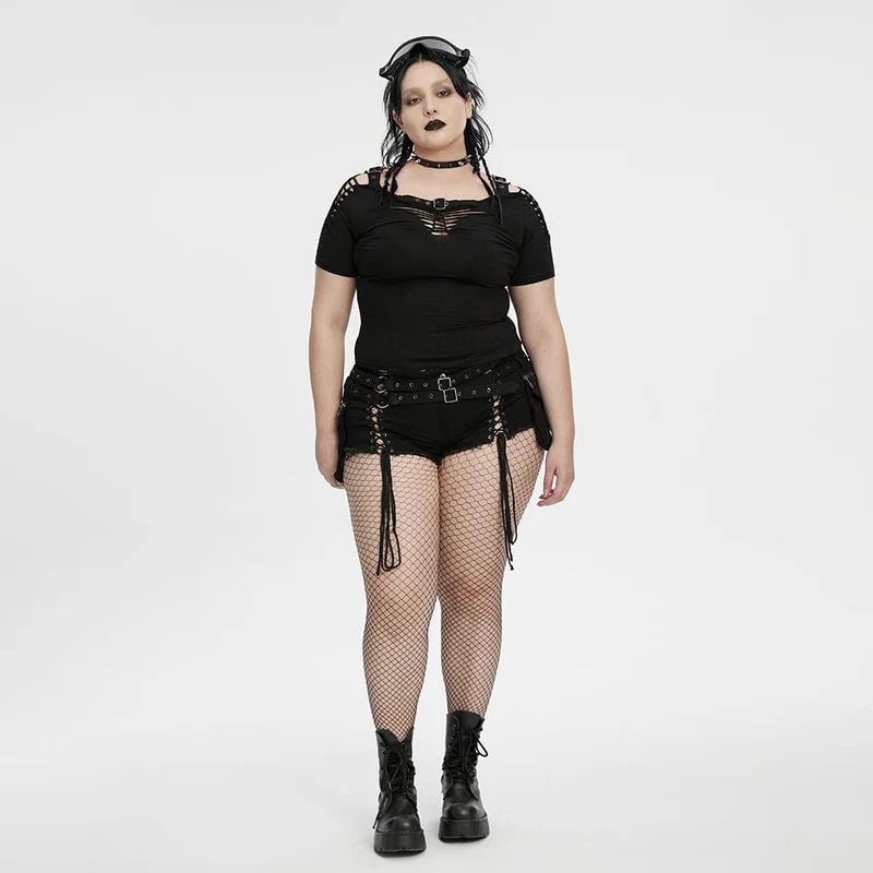Punk-Hemd mit Rissen und Schnallen in Übergröße für Damen